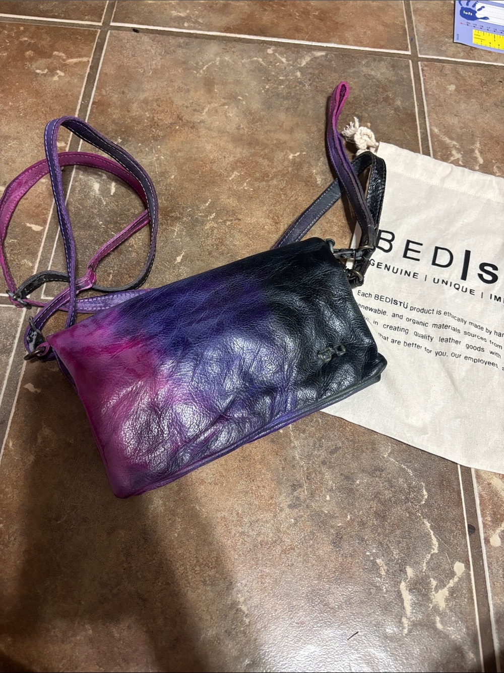 BED|STU Purple, pink, black Ombre Leather Crossbody in Spring Meadow Cadence